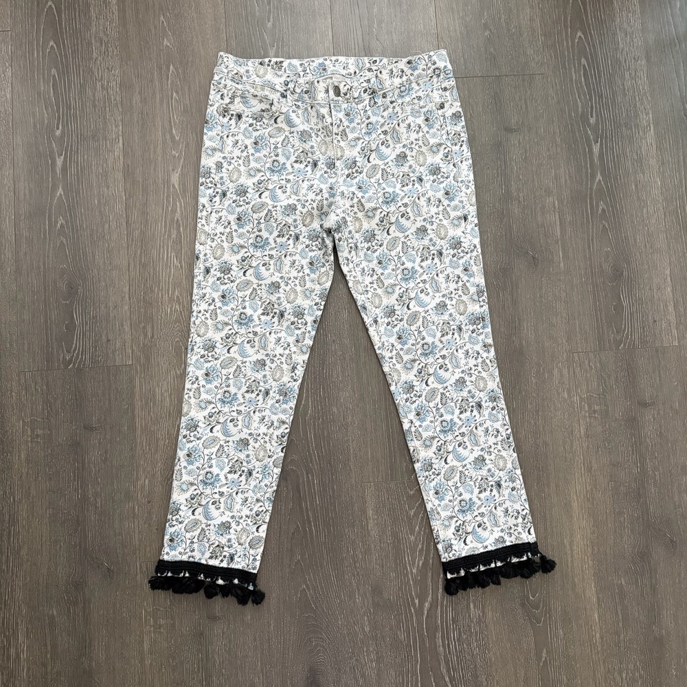 Ann Taylor LOFT Pants Sz 12 Modern Crop Boho Tassel Ankle Floral Cottagecore